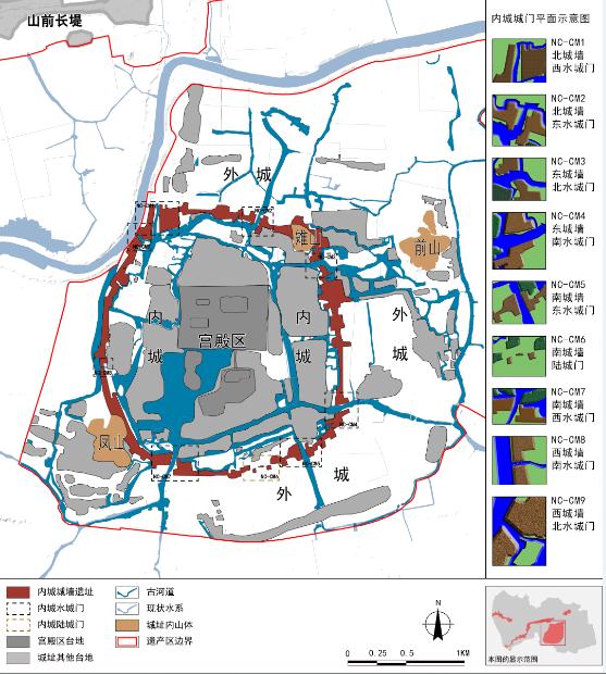 良渚古城内城城门分布图(浙江省考古所绘制).jpg 良渚古城内城城门分布图(浙江省考古所绘制).jpg
