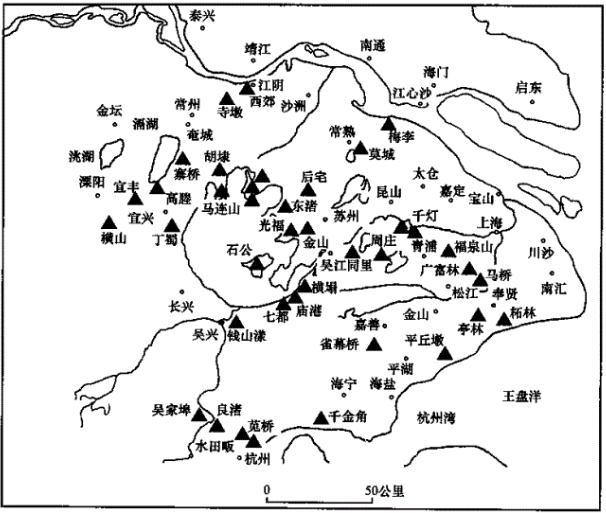 太湖周边新石器时代晚期主要遗址分布图(景存义1985年绘制).jpg 太湖周边新石器时代晚期主要遗址分布图(景存义1985年绘制).jpg