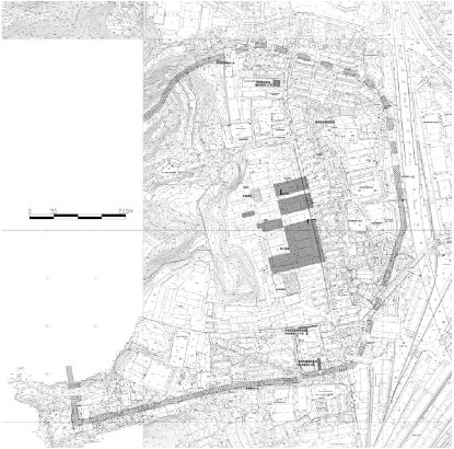 图 1 南宋皇城遗址历年考古调查勘探试掘地点及成果.jpg 图 1 南宋皇城遗址历年考古调查勘探试掘地点及成果.jpg